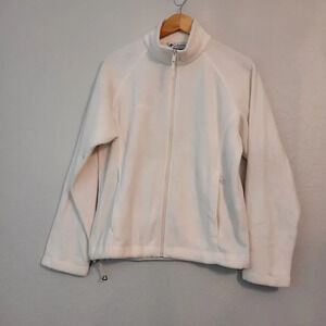 Columbia Womens Fleece Jacket Size M White Solid Logo 100% Polyester Zipper Flaw